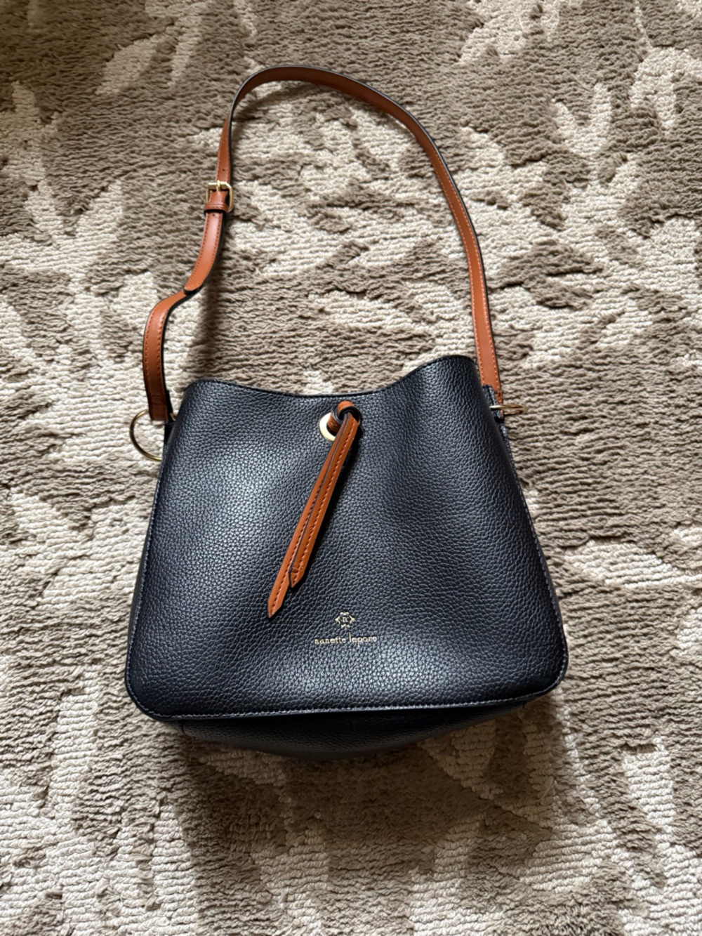 Nanette Lepore Black and Tan Pebbled Leather Shoulder Bag